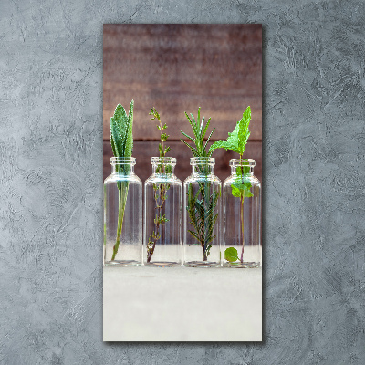 Cuadro decorativo en acrílico brillante vertical Hierbas en frascos