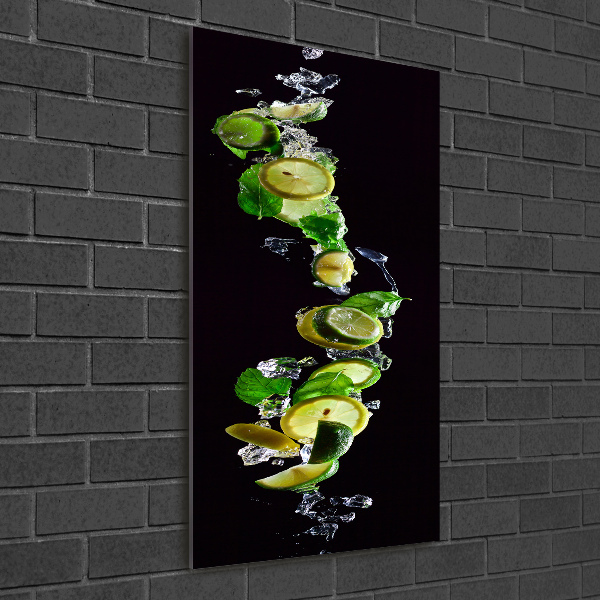 Cuadro de metacrilato moderno efecto cristal vertical Limas y limones
