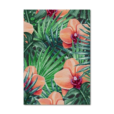 Cuadro decorativo en acrílico brillante vertical Orquídeas y palmeras