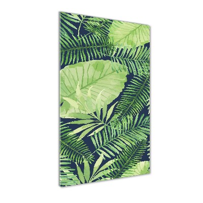 Cuadro de metacrilato moderno efecto cristal vertical hojas tropicales