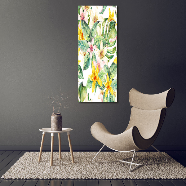 Cuadro decorativo en acrílico brillante vertical flores tropicales