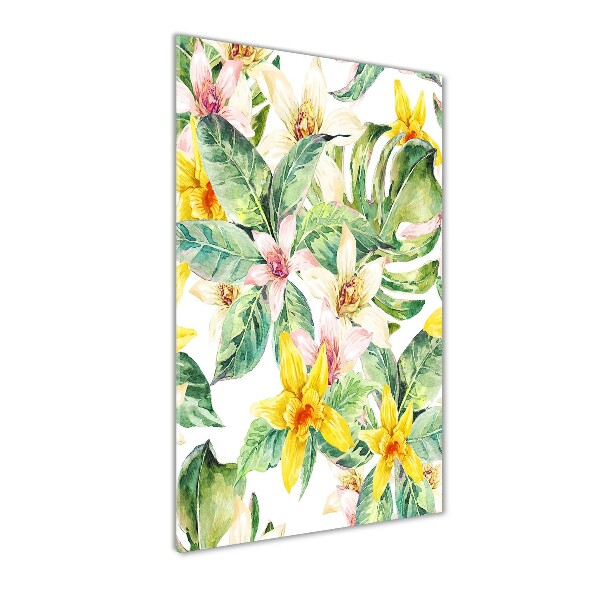 Cuadro decorativo en acrílico brillante vertical flores tropicales