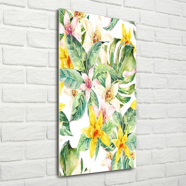 Cuadro decorativo en acrílico brillante vertical flores tropicales