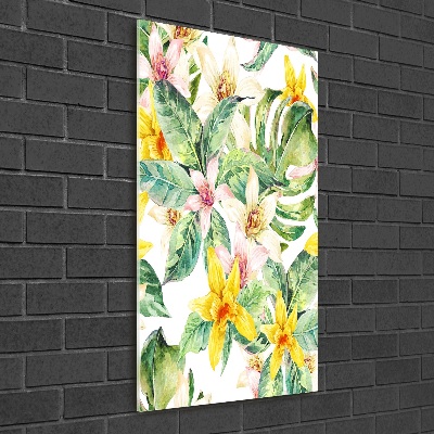 Cuadro decorativo en acrílico brillante vertical flores tropicales