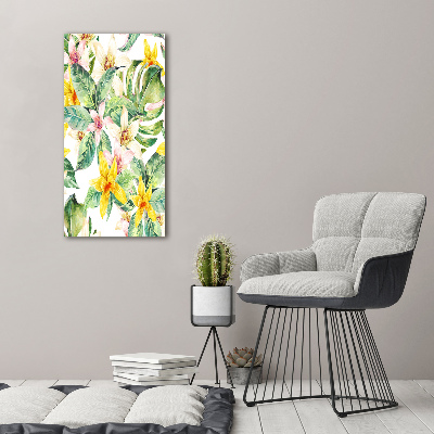 Cuadro decorativo en acrílico brillante vertical flores tropicales