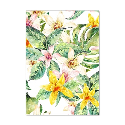 Cuadro decorativo en acrílico brillante vertical flores tropicales