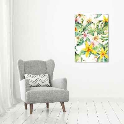 Cuadro decorativo en acrílico brillante vertical flores tropicales