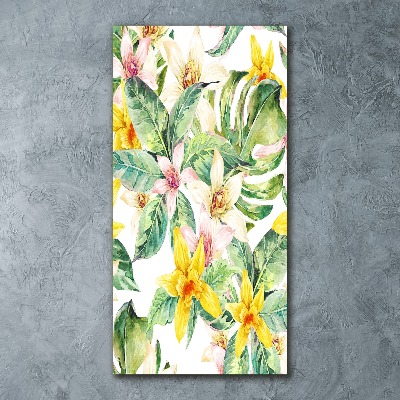Cuadro decorativo en acrílico brillante vertical flores tropicales