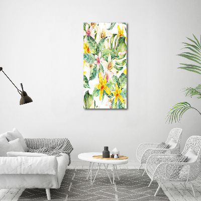 Cuadro decorativo en acrílico brillante vertical flores tropicales