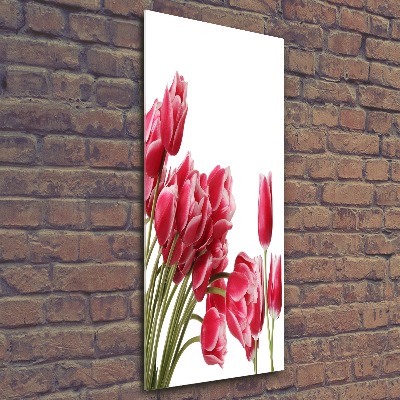 Cuadro de metacrilato moderno efecto cristal vertical tulipanes rojos