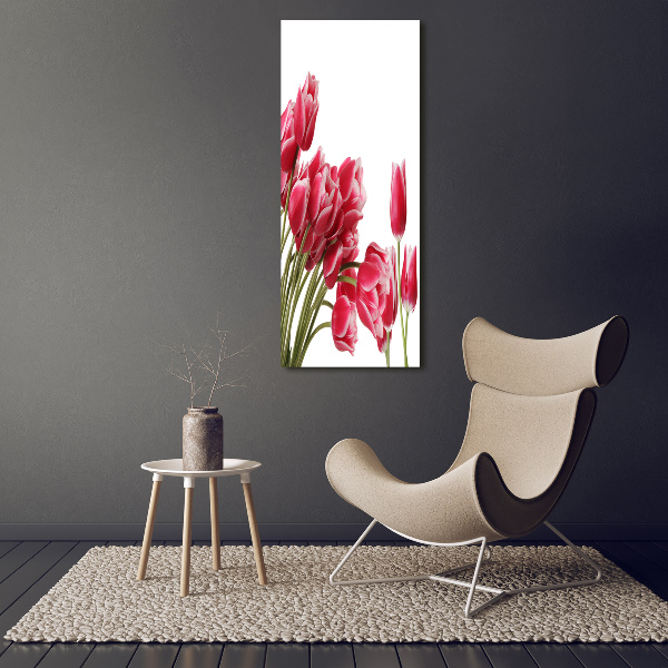 Cuadro de metacrilato moderno efecto cristal vertical tulipanes rojos
