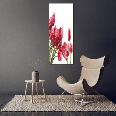 Cuadro de metacrilato moderno efecto cristal vertical tulipanes rojos