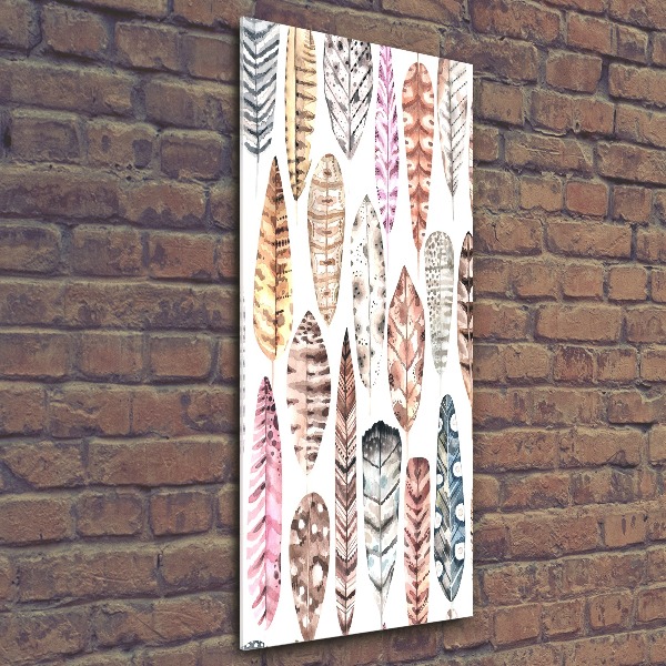 Cuadro decorativo en acrílico brillante vertical Plumas de colores