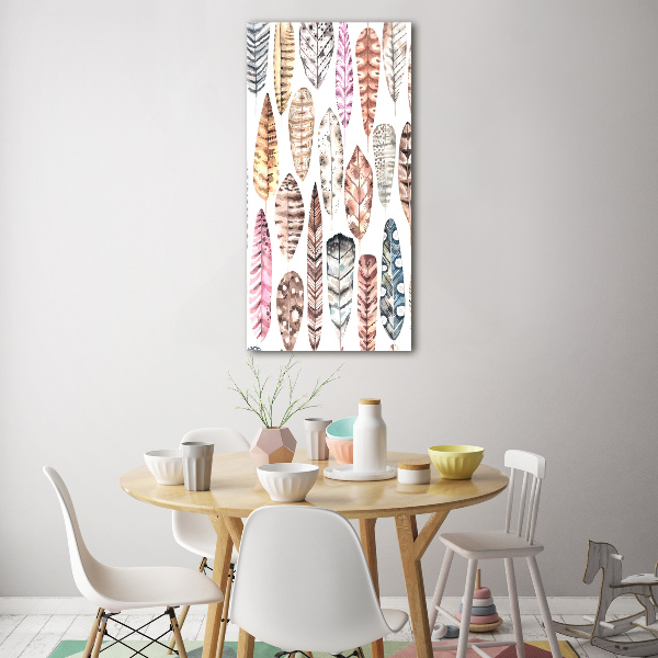 Cuadro decorativo en acrílico brillante vertical Plumas de colores
