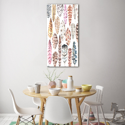 Cuadro decorativo en acrílico brillante vertical Plumas de colores