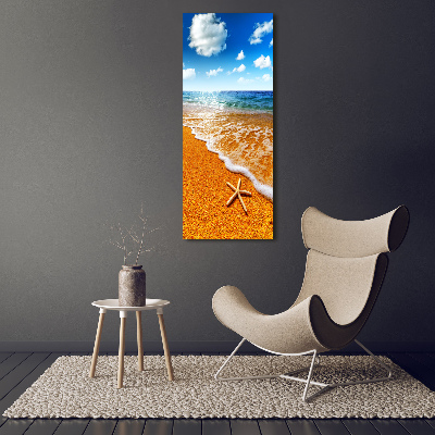Cuadro decorativo en acrílico brillante vertical Estrellas de mar en la playa