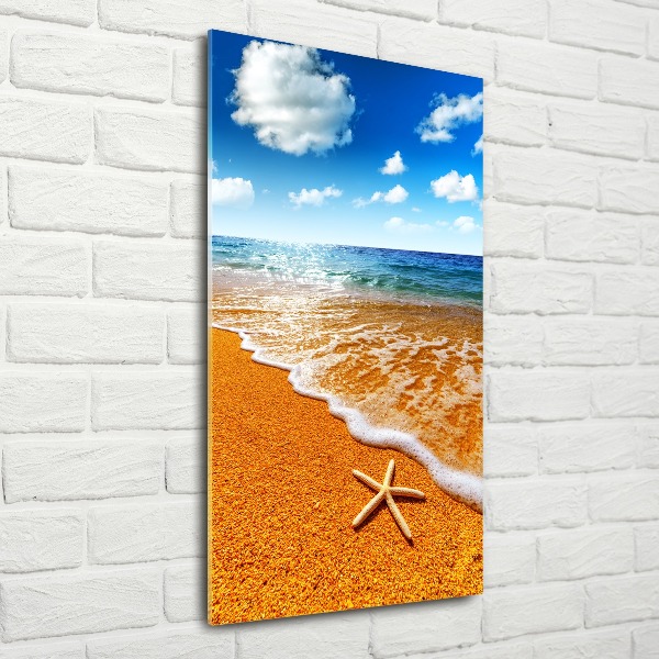 Cuadro decorativo en acrílico brillante vertical Estrellas de mar en la playa