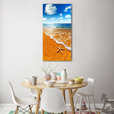 Cuadro decorativo en acrílico brillante vertical Estrellas de mar en la playa