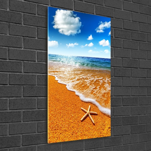 Cuadro decorativo en acrílico brillante vertical Estrellas de mar en la playa