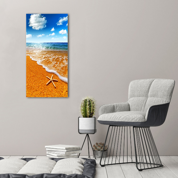 Cuadro decorativo en acrílico brillante vertical Estrellas de mar en la playa