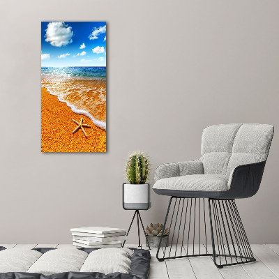 Cuadro decorativo en acrílico brillante vertical Estrellas de mar en la playa