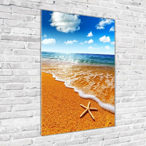 Cuadro decorativo en acrílico brillante vertical Estrellas de mar en la playa
