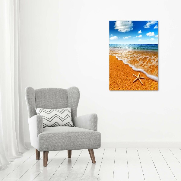 Cuadro decorativo en acrílico brillante vertical Estrellas de mar en la playa