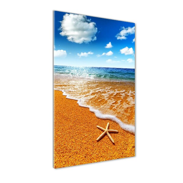 Cuadro decorativo en acrílico brillante vertical Estrellas de mar en la playa