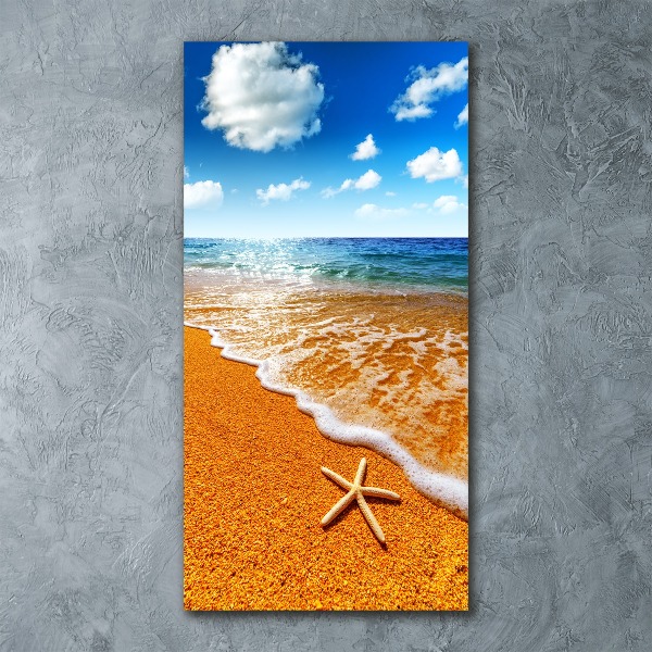 Cuadro decorativo en acrílico brillante vertical Estrellas de mar en la playa