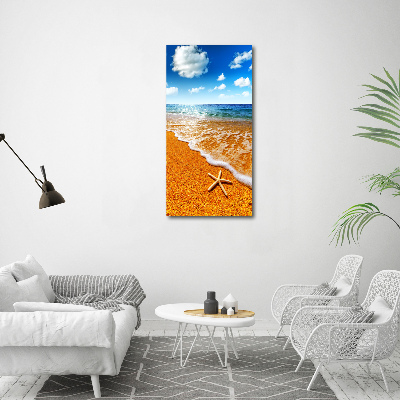 Cuadro decorativo en acrílico brillante vertical Estrellas de mar en la playa
