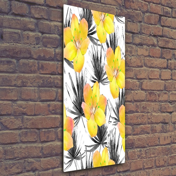 Cuadro de metacrilato moderno efecto cristal vertical flores tropicales