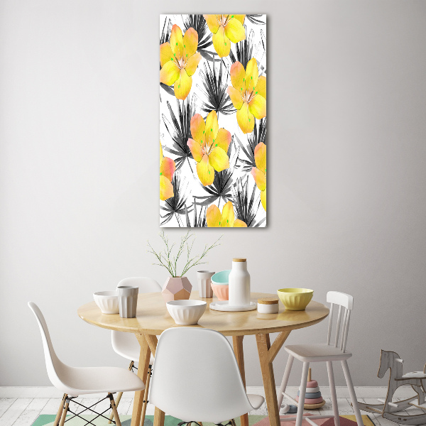 Cuadro de metacrilato moderno efecto cristal vertical flores tropicales
