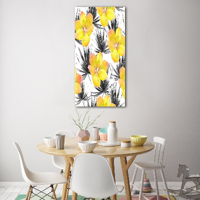 Cuadro de metacrilato moderno efecto cristal vertical flores tropicales