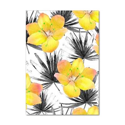 Cuadro de metacrilato moderno efecto cristal vertical flores tropicales