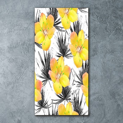 Cuadro de metacrilato moderno efecto cristal vertical flores tropicales