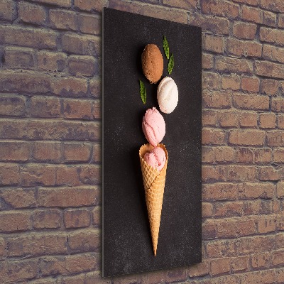 Cuadro decorativo en acrílico brillante vertical Helado en cono de waffle