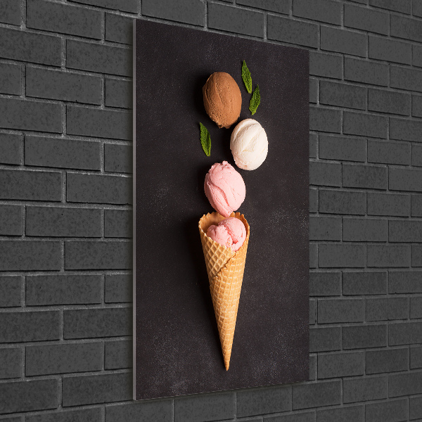 Cuadro decorativo en acrílico brillante vertical Helado en cono de waffle
