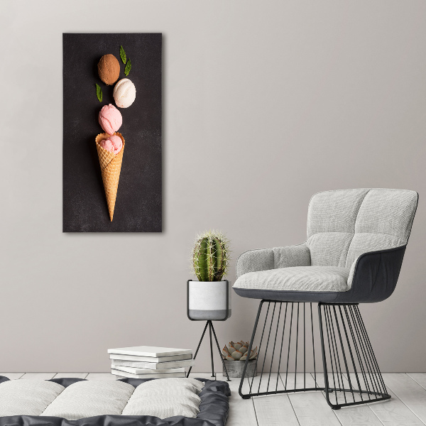 Cuadro decorativo en acrílico brillante vertical Helado en cono de waffle