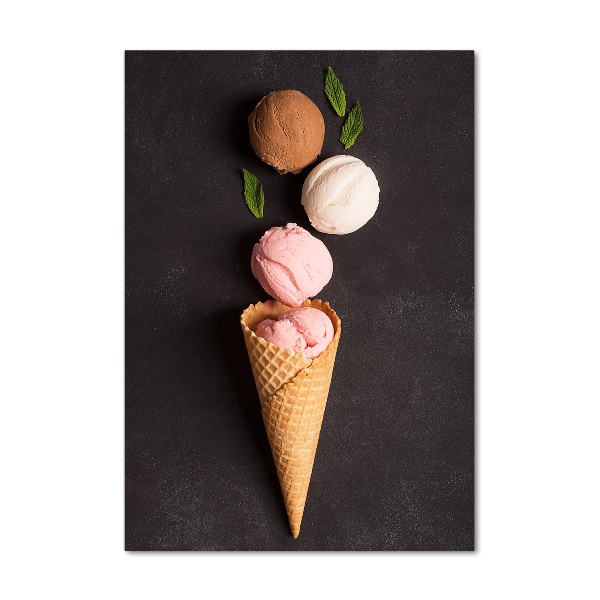 Cuadro decorativo en acrílico brillante vertical Helado en cono de waffle