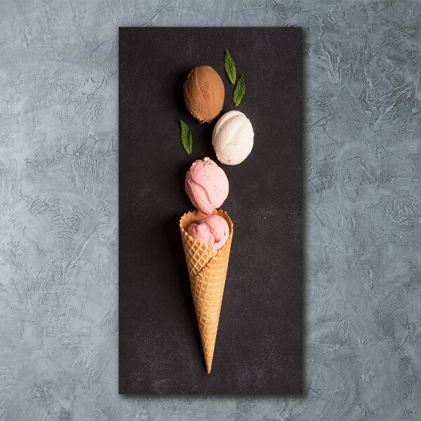 Cuadro decorativo en acrílico brillante vertical Helado en cono de waffle