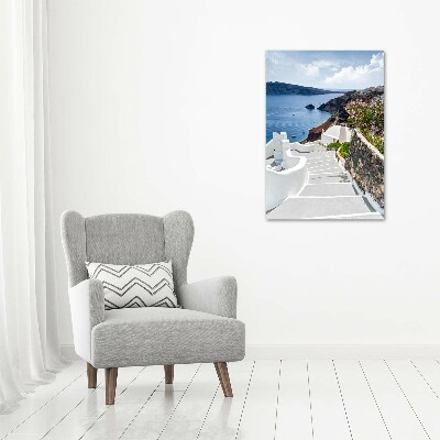 Cuadro de metacrilato moderno efecto cristal vertical Santorini, Grecia