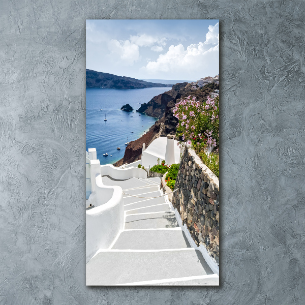 Cuadro de metacrilato moderno efecto cristal vertical Santorini, Grecia