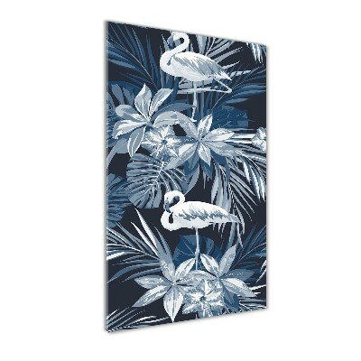 Cuadro de metacrilato moderno efecto cristal vertical Flores y flamencos