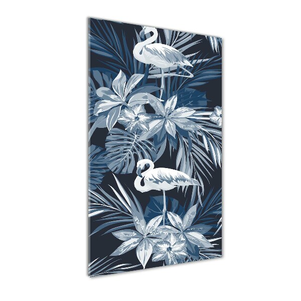 Cuadro de metacrilato moderno efecto cristal vertical Flores y flamencos