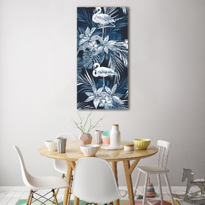 Cuadro de metacrilato moderno efecto cristal vertical Flores y flamencos