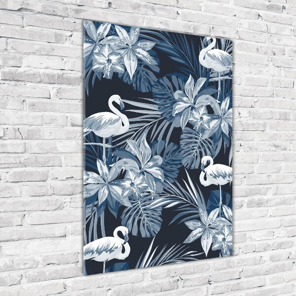 Cuadro de metacrilato moderno efecto cristal vertical Flores y flamencos