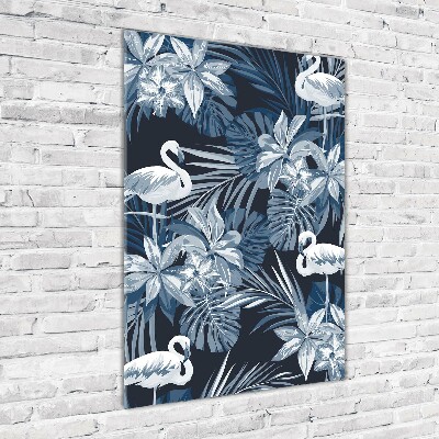 Cuadro de metacrilato moderno efecto cristal vertical Flores y flamencos