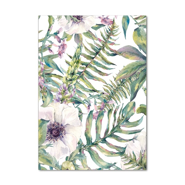 Cuadro decorativo en acrílico brillante vertical hojas tropicales