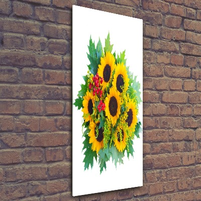 Cuadro decorativo en acrílico brillante vertical Un ramo de girasoles