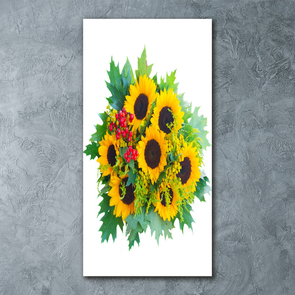Cuadro decorativo en acrílico brillante vertical Un ramo de girasoles